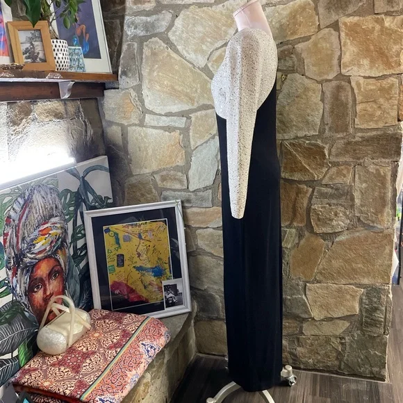 Vintage 1980s St. John Evening Studded Knit Maxi Dress – Black & Cream - Picture 7 of 12